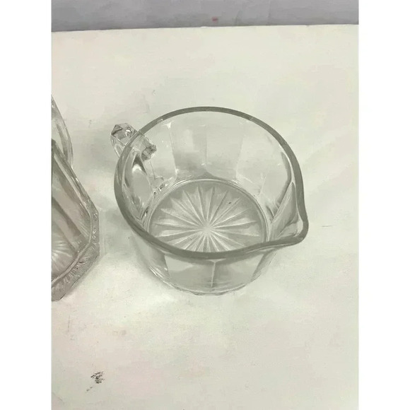 VTG 3 Pc Clear Glass Cup Small Pitcher Jar with Lid Avon Crystal - Picture 14 of 16